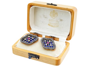 RUSSIAN GOLD ENAMEL AND DIAMOND CUFFLINKS