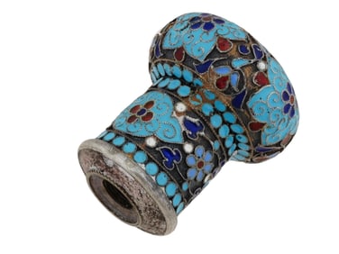 SMALL RUSSIAN 88 SILVER CLOISONNE ENAMEL CANE HANDLE