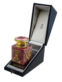 RUSSIAN GILT SILVER ENAMEL RHODONITE INKWELL IOB