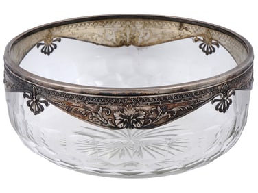 RUSSIAN 84 SILVER AND CUT CRYSTAL SERVING BOWL