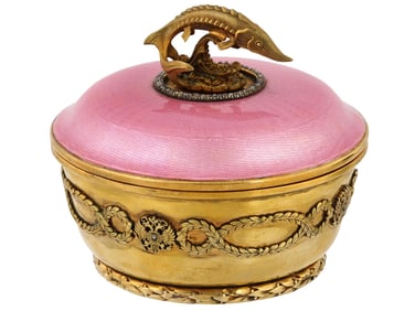 RUSSIAN 88 GILT SILVER ENAMEL LIDDED CAVIAR JAR