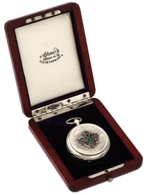 RUSSIAN SILVER POCKET WATCH DIAMONDS EMERALD GARNET