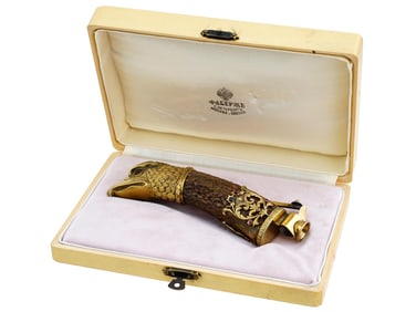 RUSSIAN GILT SILVER DIAMOND GARNET CIGAR CUTTER