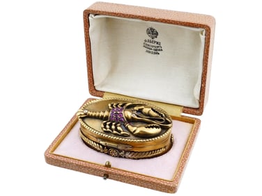 RUSSIAN GILT SILVER GEMSTONE LOBSTER CIGARETTE CASE