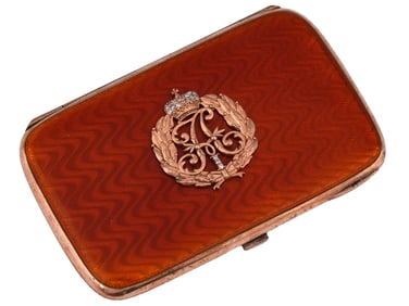 RUSSIAN GILT SILVER ENAMEL DIAMOND CIGARETTE CASE