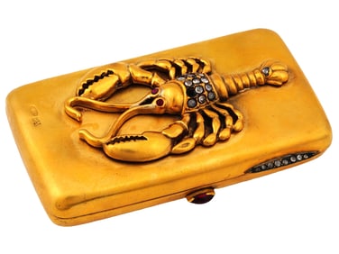 RUSSIAN GILT SILVER GEMSTONE LOBSTER CIGARETTE CASE