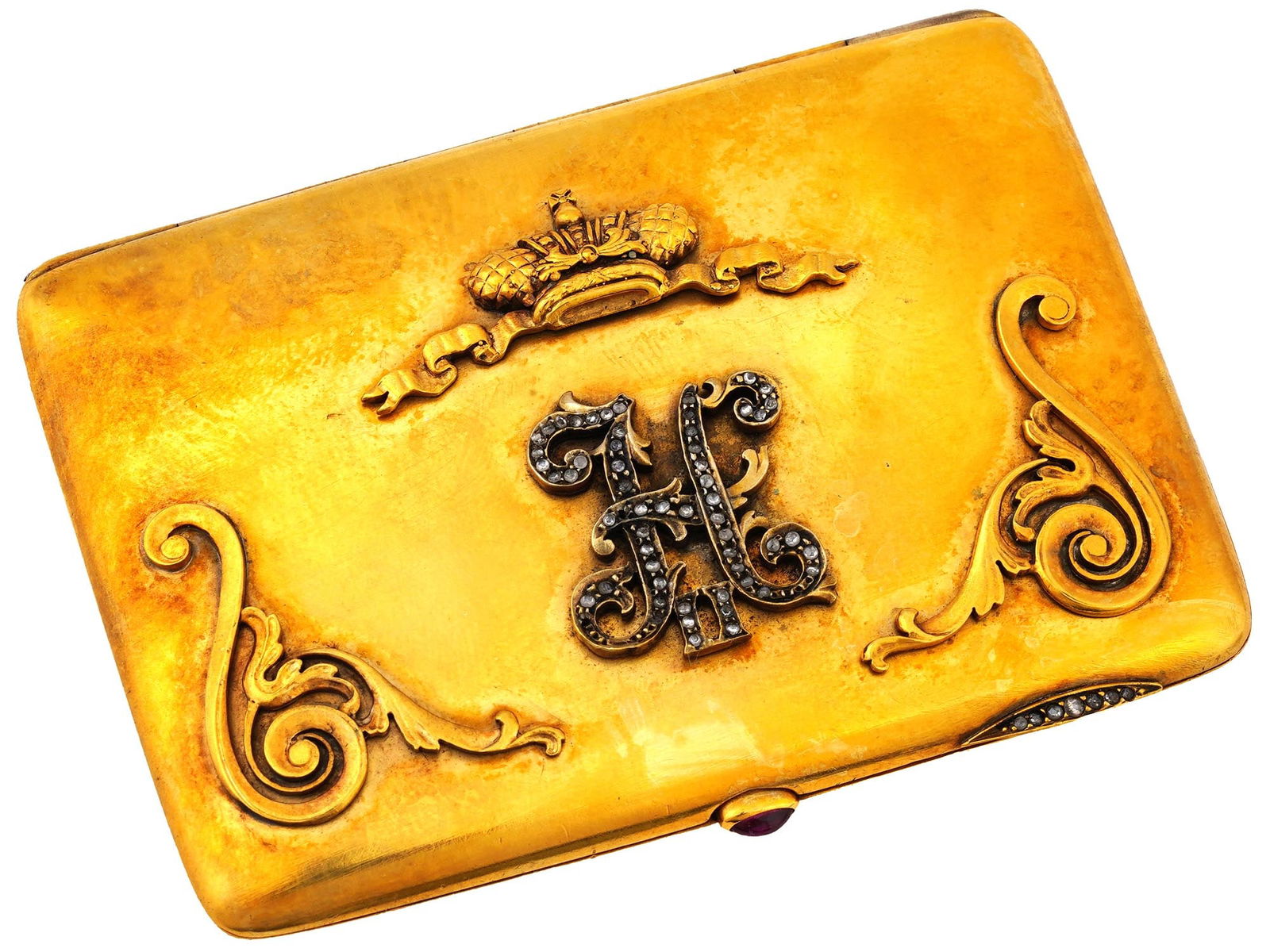 RUSSIAN GILT SILVER GEMSTONE DIAMOND CIGARETTE CASE (1 of 6)