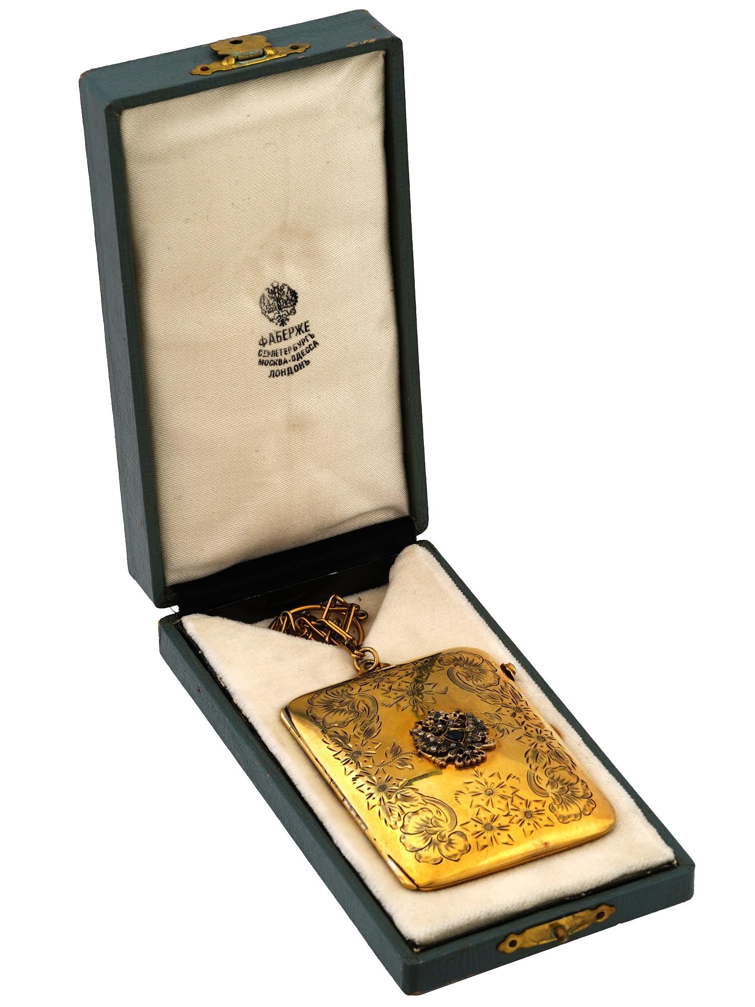 RUSSIAN GILT SILVER DIAMOND COMPACT CASE IOB (1 of 8)