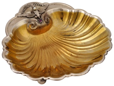 CARTIER STERLING SILVER DIAMOND PEARL RUBY CAVIAR DISH