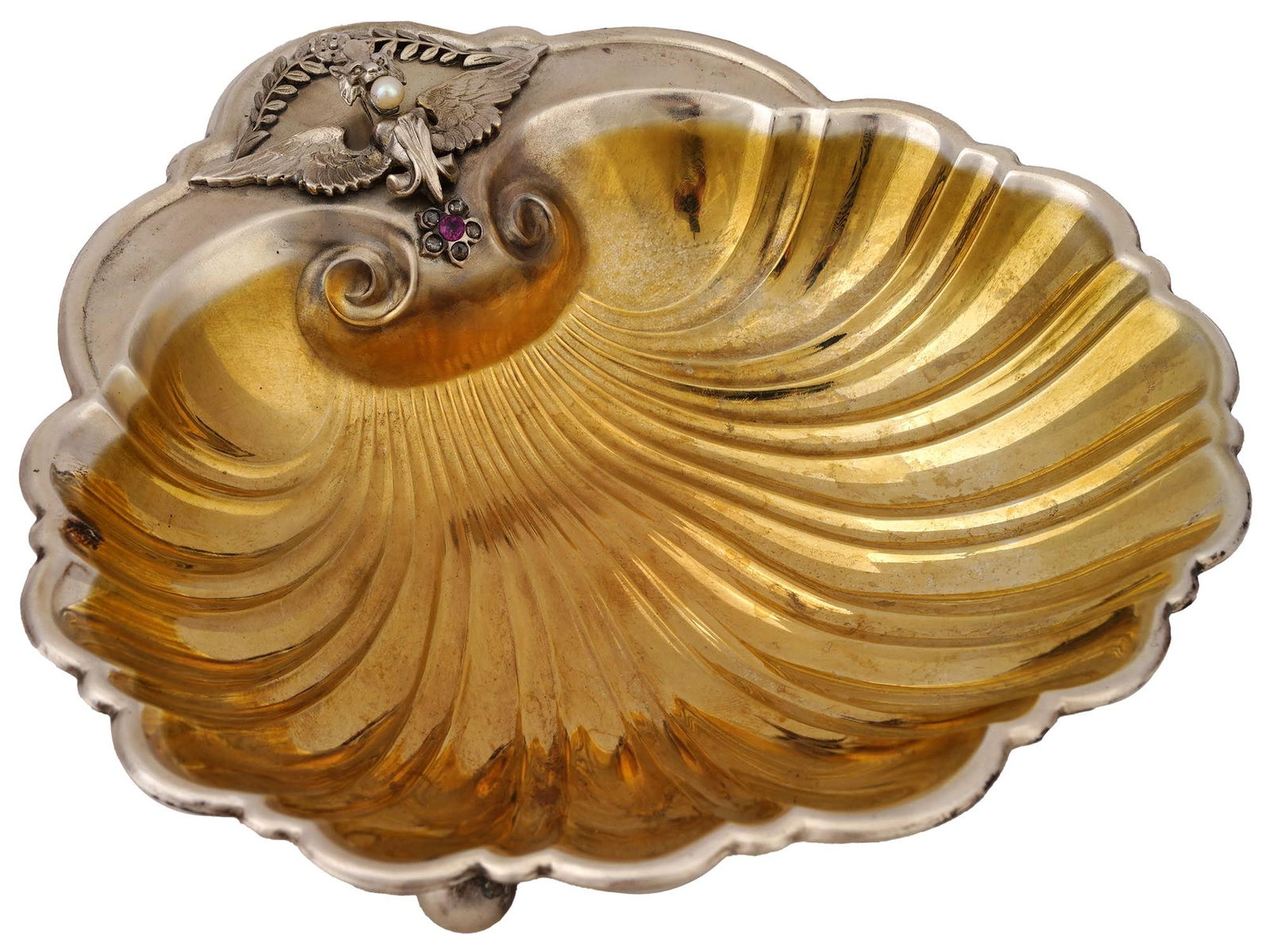 CARTIER STERLING SILVER DIAMOND PEARL RUBY CAVIAR DISH (1 of 7)