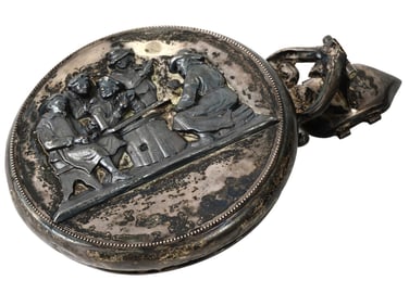 ANTIQUE DUTCH 18TH C RELIEF SILVER BEER STEIN LID