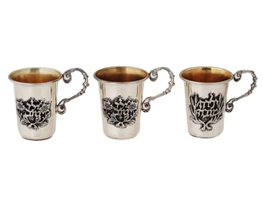 SET OF 3 VTG STERLING SILVER JUDAICA KIDDUSH CUPS