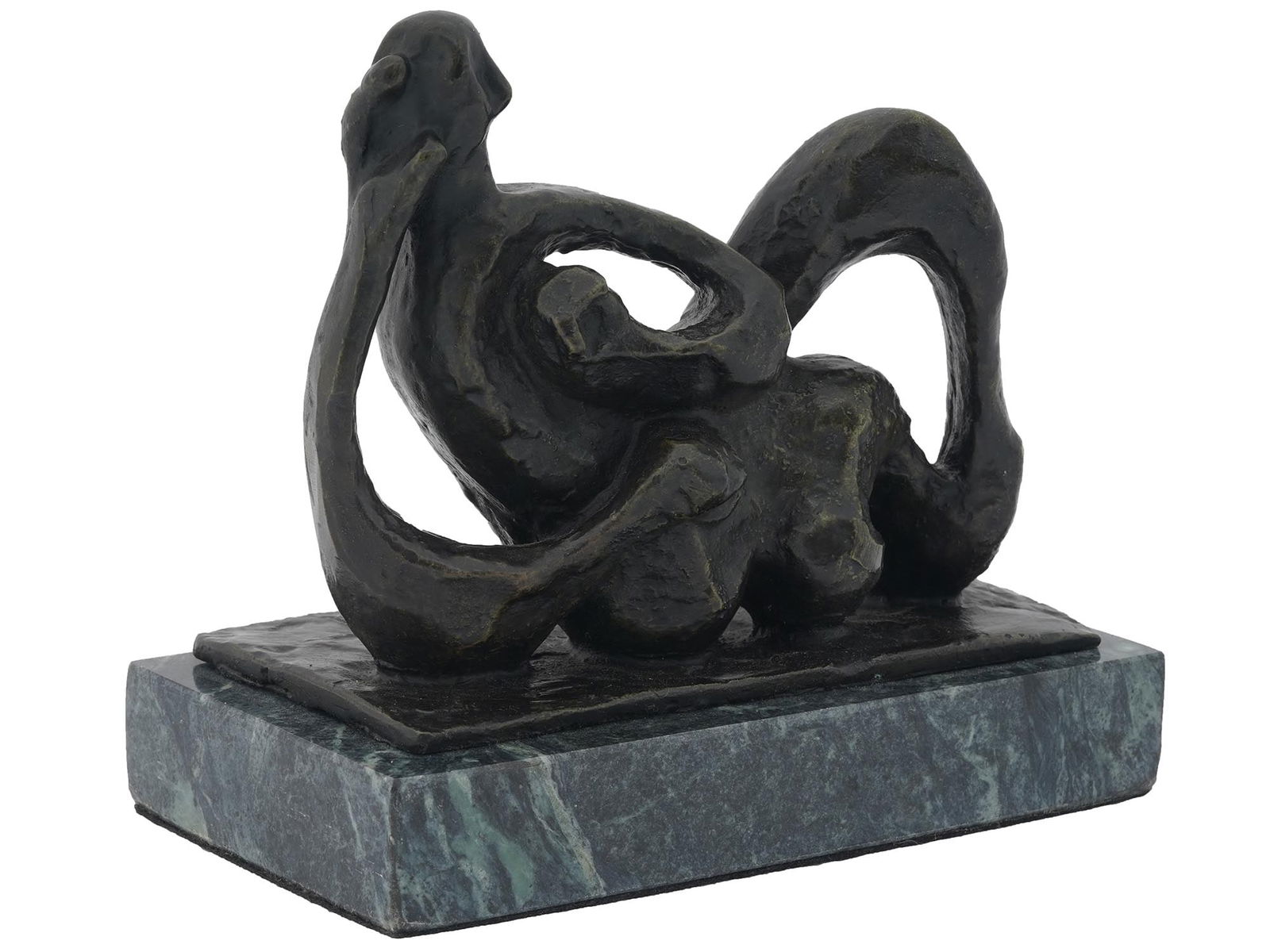 JACQUES LIPCHITZ FRENCH ABSTRACT BRONZE SCULPTURE: Jacques Lipchitz, Lithuanian, French, 1891 to 1973, a mid century abstract bronze sculpture, Variation on the Theme of Hagar. Signed to the base and raised on a green marble pedestal. Circa 1948. Jacq