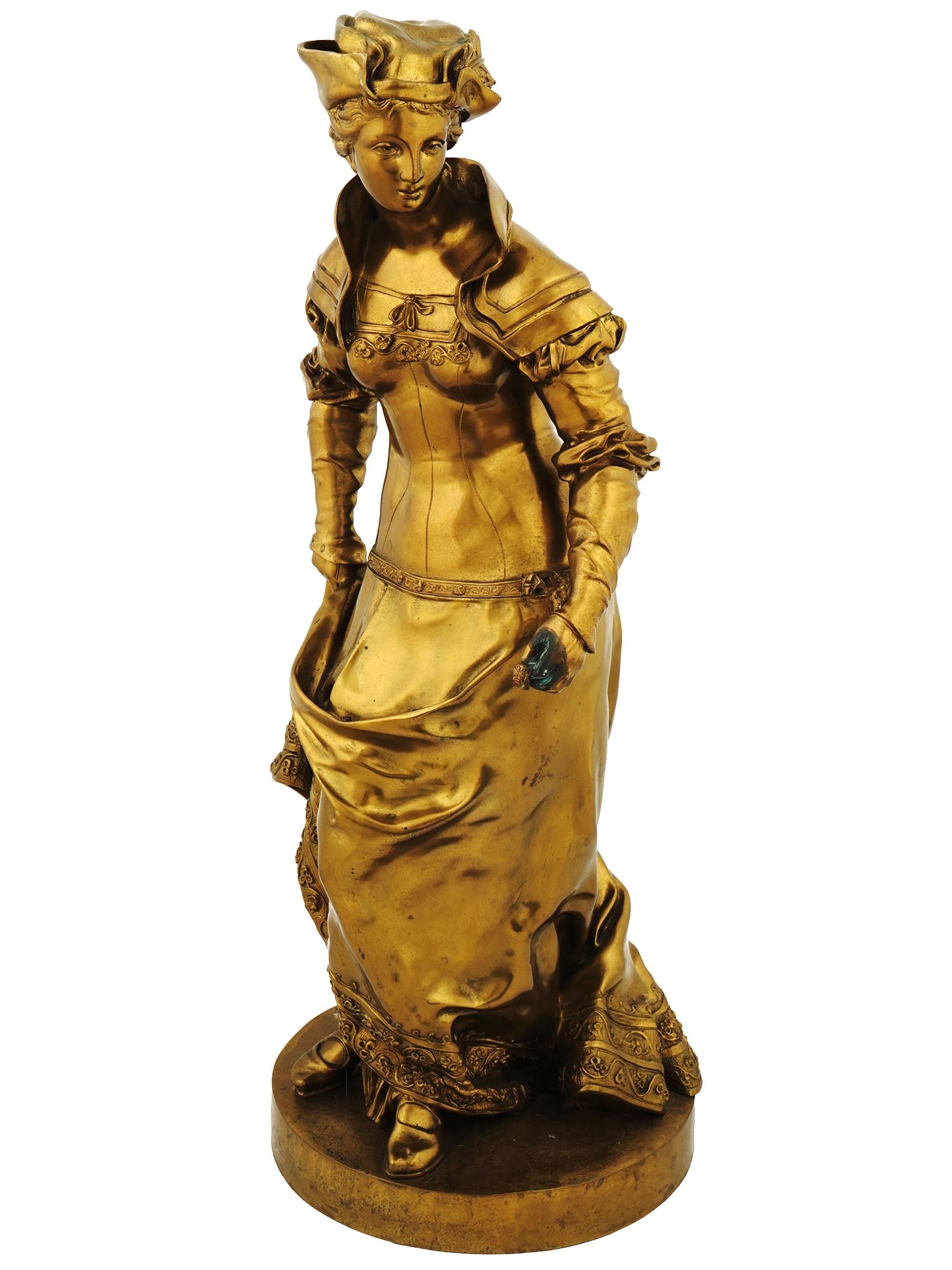 FRENCH FEMALE SCULPTURE SIGNED ALPHONSE LIPPMANN: A bronze sculpture featuring a female figure in an antique dress. Signed Alphonse Lippmann, French, 19th century, to the base. French Sculptures And Art Collectibles. Dimensions: H 24 in. All measurem