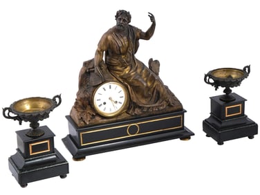 ANTIQUE FRENCH BRONZE ALEPPO MARBLE MANTEL CLOCK