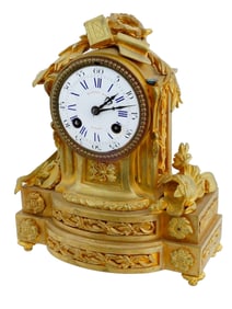 ANTIQUE FRENCH LOUIS XVI STYLE GILT BRONZE MANTEL CLOCK