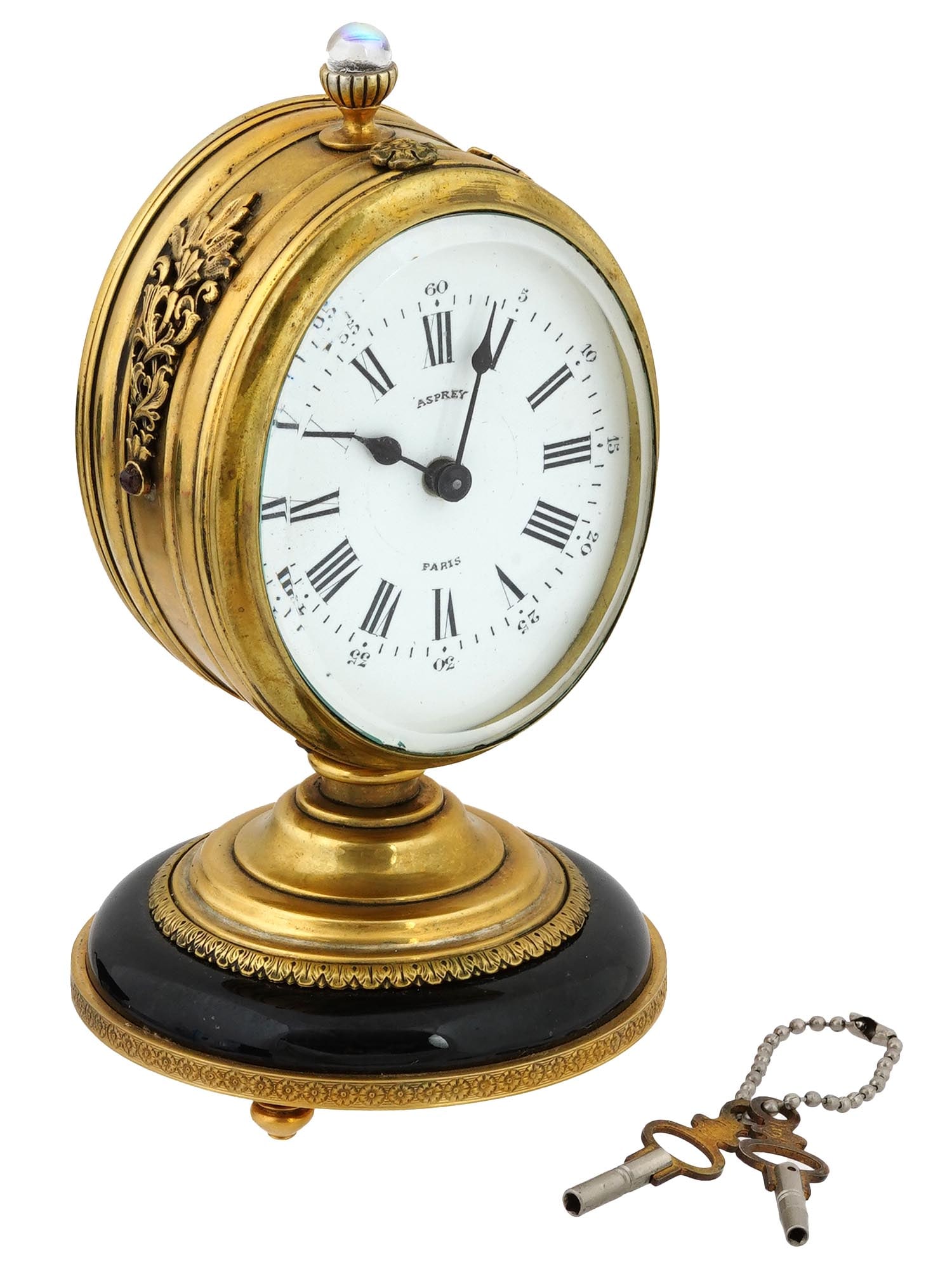 ANTIQUE PARIS ASPREY SILVER TABLE CLOCK W KEY (1 of 8)