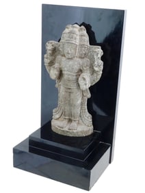 INDIAN CARVED STONE SCULPTURE OF BRAHMA WITH FOUR ARMS