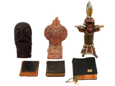 VARIOUS SCULPTURES AND RELIGIOUS BOOKS