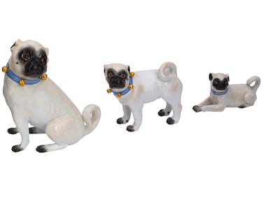 SET OF GERMAN MEISSEN PORCELAIN PUGS FIGURINES