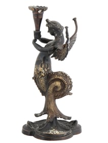 BRONZE CANDLE HOLDER IN THE SHAPE OF WINGED MERMAID