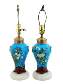 ANTIQUE ENGLISH MINTON PORCELAIN LAMPS BY DRESSER
