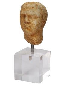 ANCIENT ROMAN CARVED MARBLE MALE HEAD FIGURINE