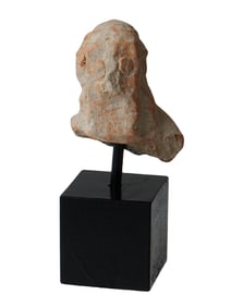 ANCIENT TERRACOTTA SCULPTURE BEADED MALE HEAD FRAGMENT