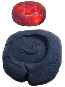 ANCIENT ROMAN CARVED CARNELIAN INTAGLIO W MYTHOLOGICAL