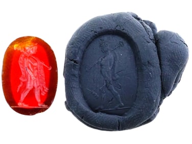 ANCIENT ROMAN CARNELIAN INTAGLIO SEAL WITH MALE FIGURE