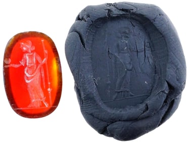 ANCIENT ROMAN CARNELIAN INTAGLIO SEAL W FEMALE FIGURE