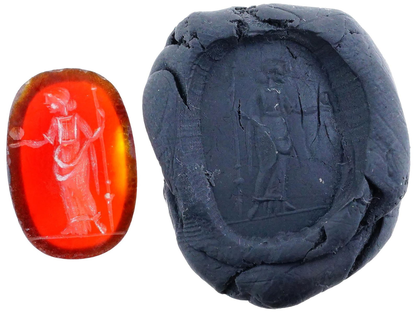 ANCIENT ROMAN CARNELIAN INTAGLIO SEAL W FEMALE FIGURE (1 of 5)