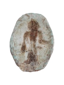 ANCIENT EGYPTIAN FAIENCE SCARAB AMULET WITH AN IMAGE