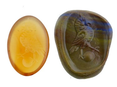 ANTIQUE ROMAN MANNER BIRD CARVED AGATE INTAGLIO SEAL