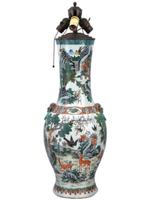 ANTIQUE CHINESE CANTON EXPORT PORCELAIN VASE LAMP