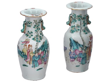 ANTIQUE CHINESE QING FAMILLE ROSE PORCELAIN VASES