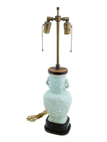 ANTIQUE CHINESE MING CELADON GLAZED PORCELAIN VASE LAMP