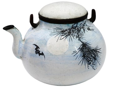 VINTAGE JAPANESE GLAZED COPPER TEA POT