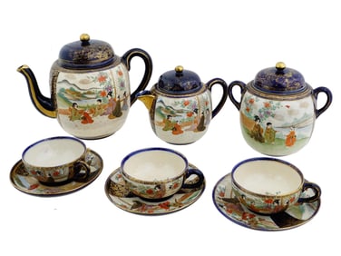JAPANESE SATSUMA PORCELAIN TEA SET FOR 3 PERSONS