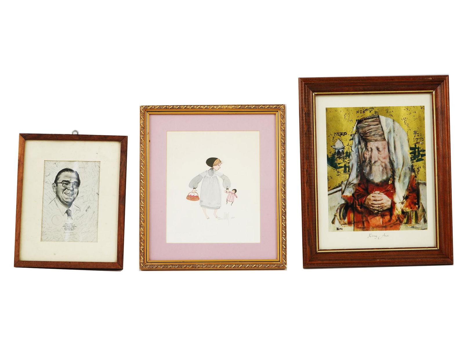 COLLECTION OF AMERICAN LITHOGRAPH PRINTS SIGNED: A collection of three prints. The first: print reproduction of Jack Levines painting portraying King Asa, c. 1950s. From Teachers and kings : six paintings by Jack Levine, published Greenwich, Conn.: