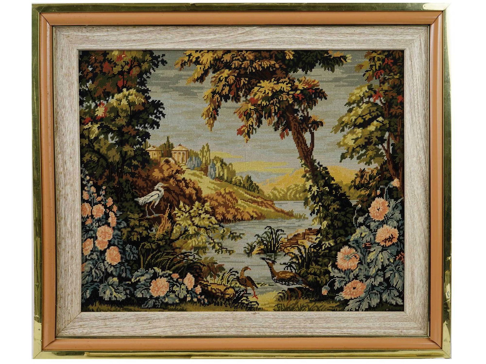 FRENCH MANNER LANDSCAPE HAND EMBROIDERED TAPESTRY (1 of 6)