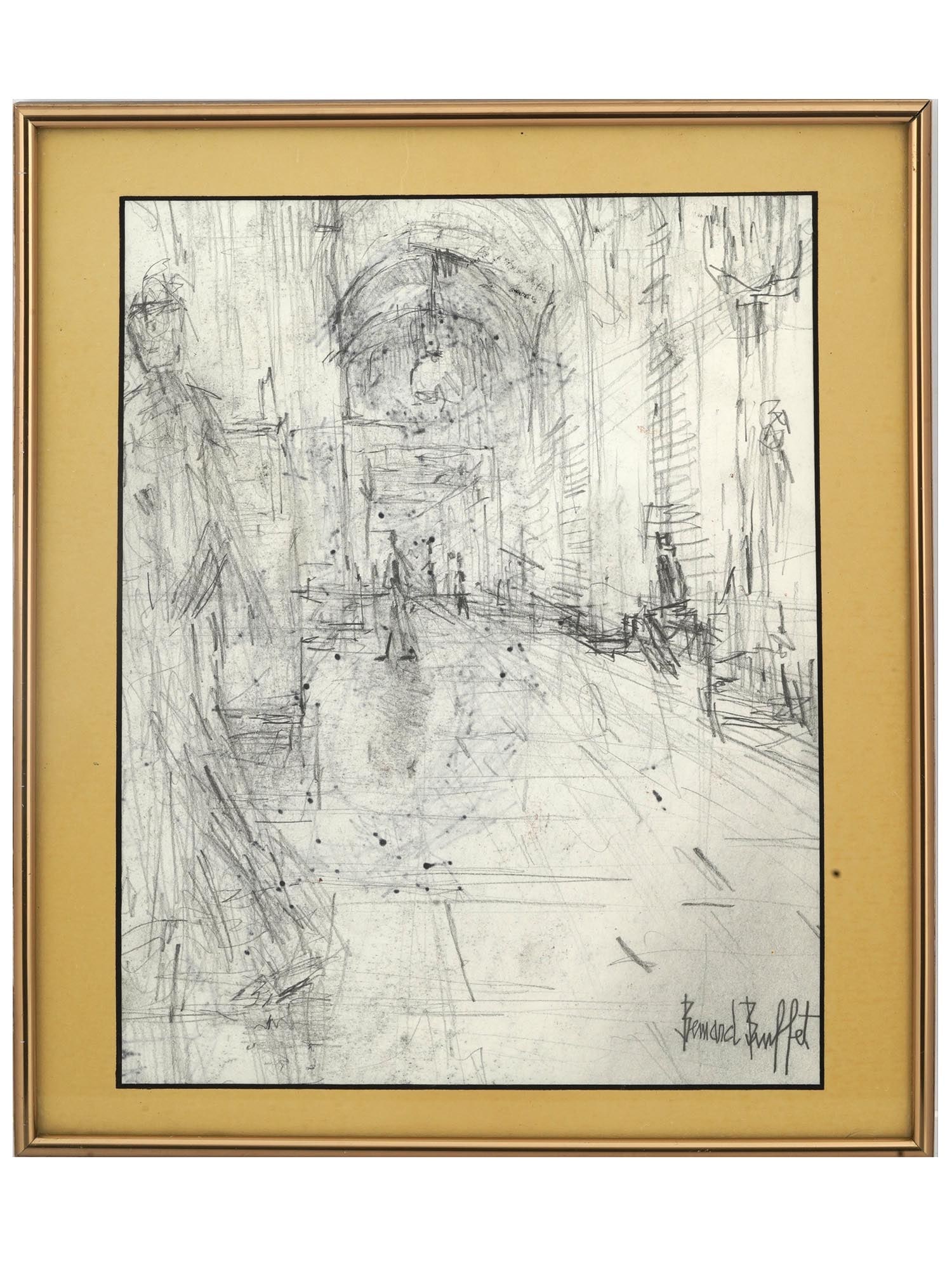 FRENCH SKETCH DRAWING ATTR TO BERNARD BUFFET SIGNED (1 of 4)