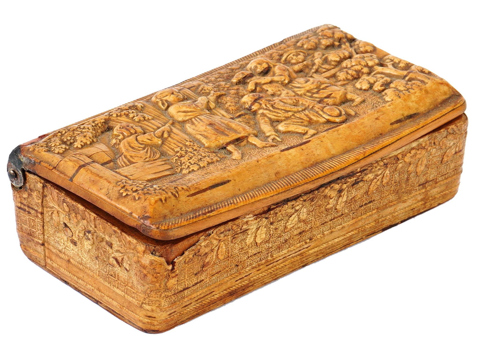 ANTIQUE RUSSIAN HANDCRAFTED BIRCH BARK TOBACCO BOX (1 of 5)