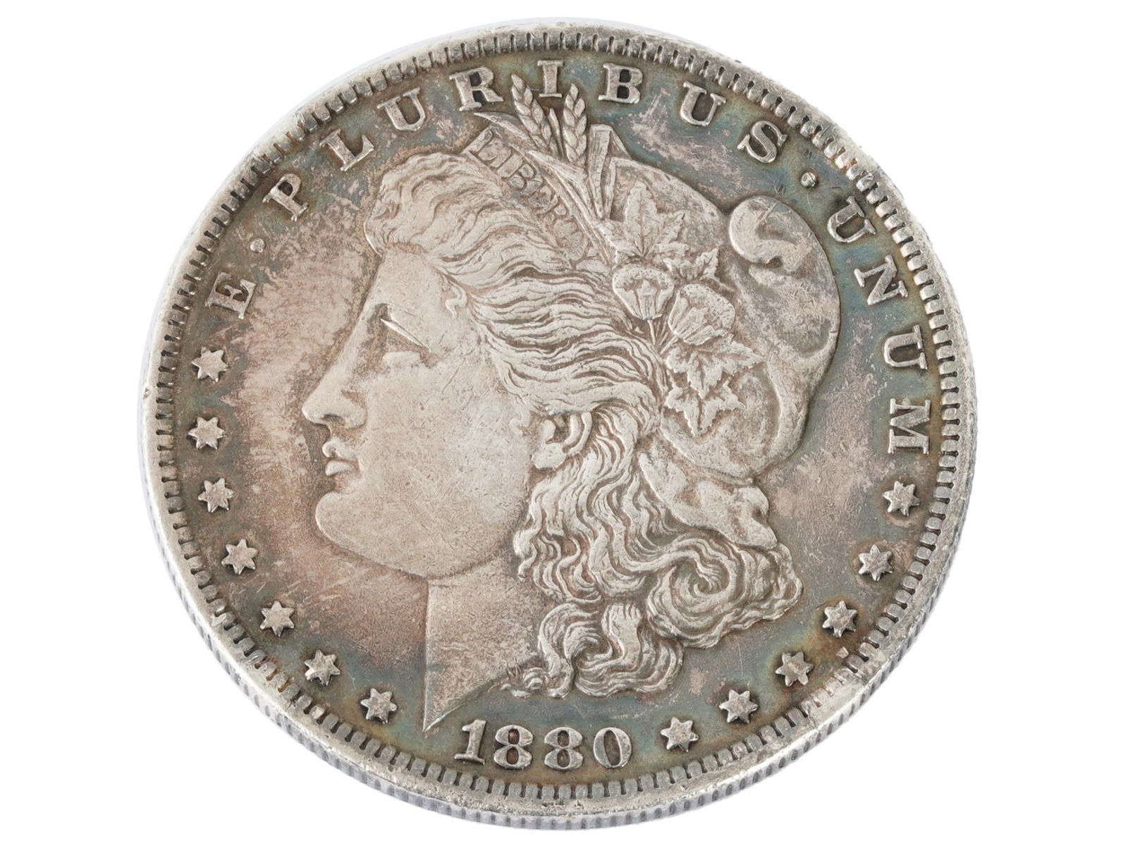 ANTIQUE AMERICAN 1880 MORGAN DOLLAR SILVER COIN IN BOX (1 of 4)