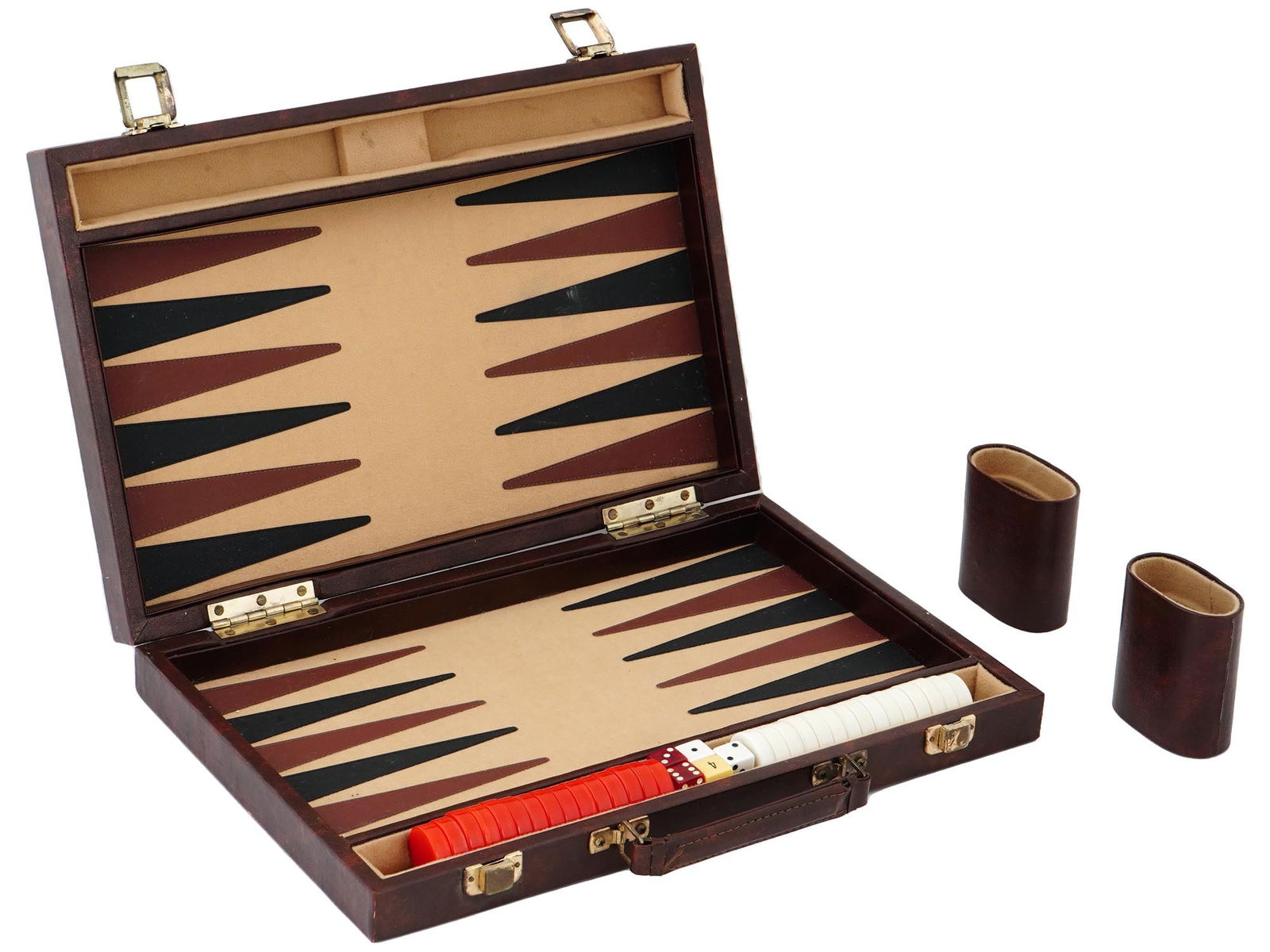 VINTAGE LEATHER BACKAMMON GAME SET WITH CASE (1 of 6)