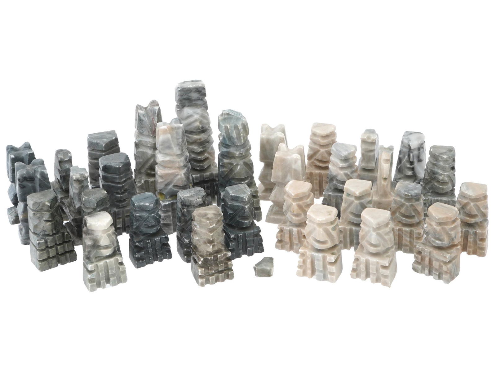 LOT OF 32 HANDCRAFTED NATURAL STONE CHESS PIECES (1 of 3)