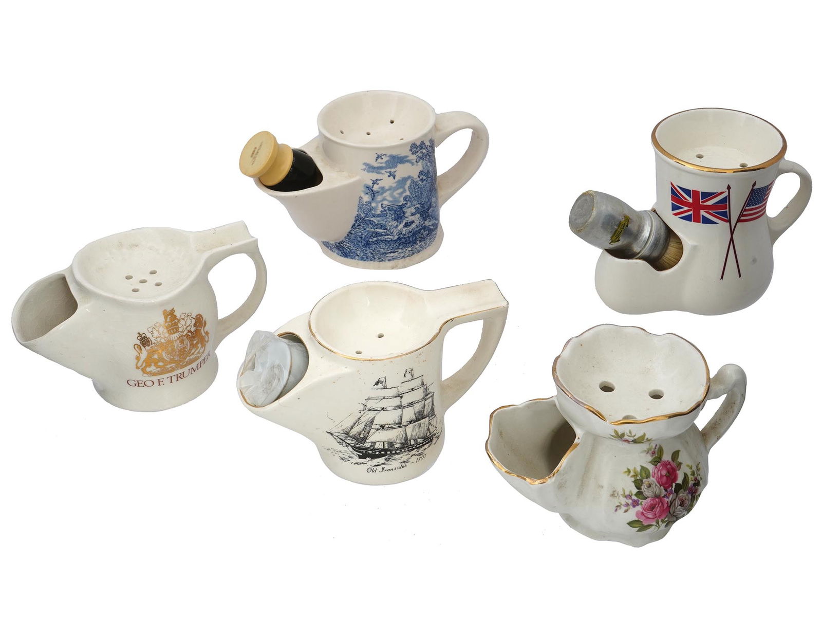 FIVE CERAMIC SHAVING MUGS AND THREE BRUSHES (1 of 11)