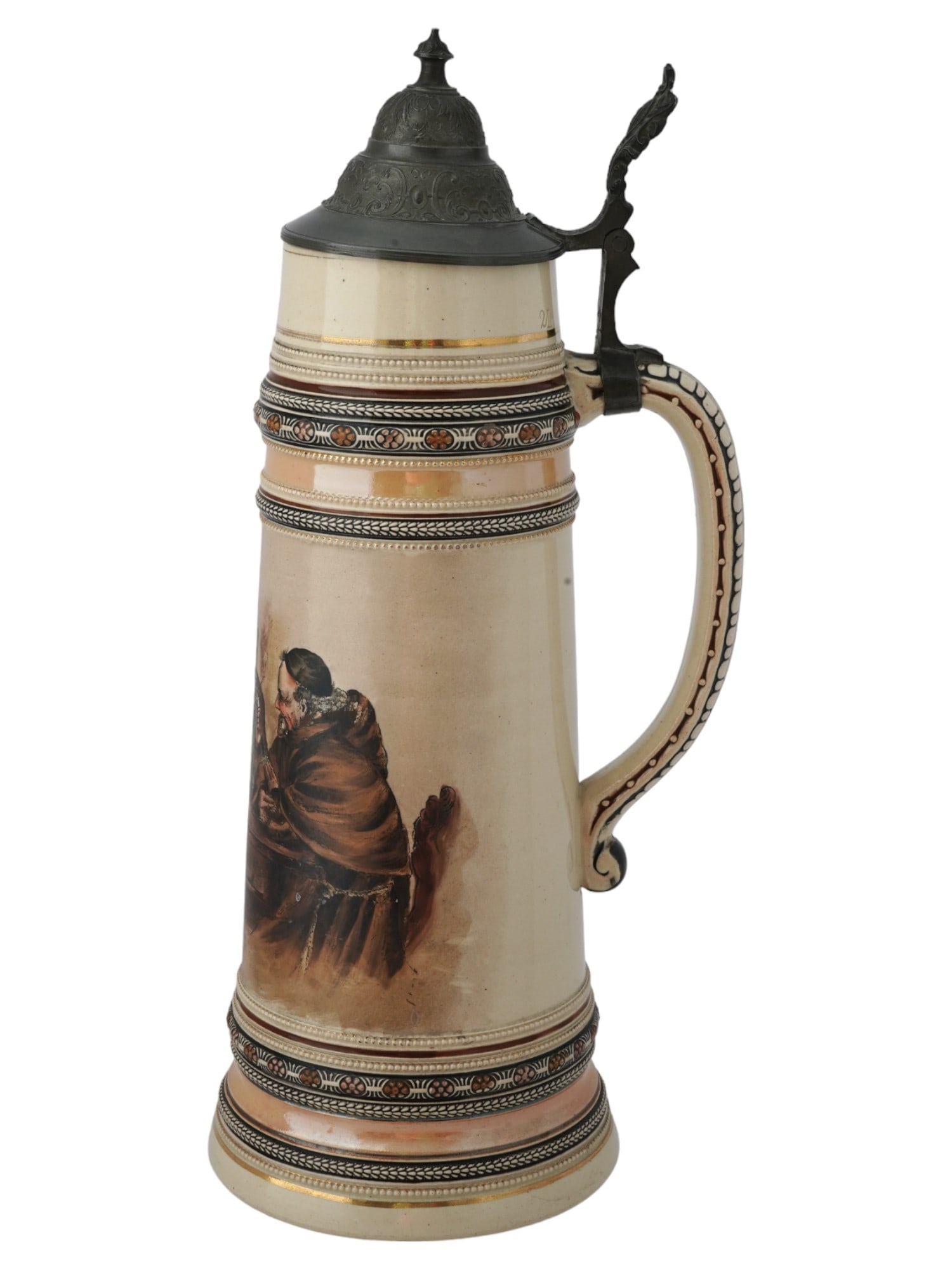 Large German Porcelain And Pewter Beer Stein Auction