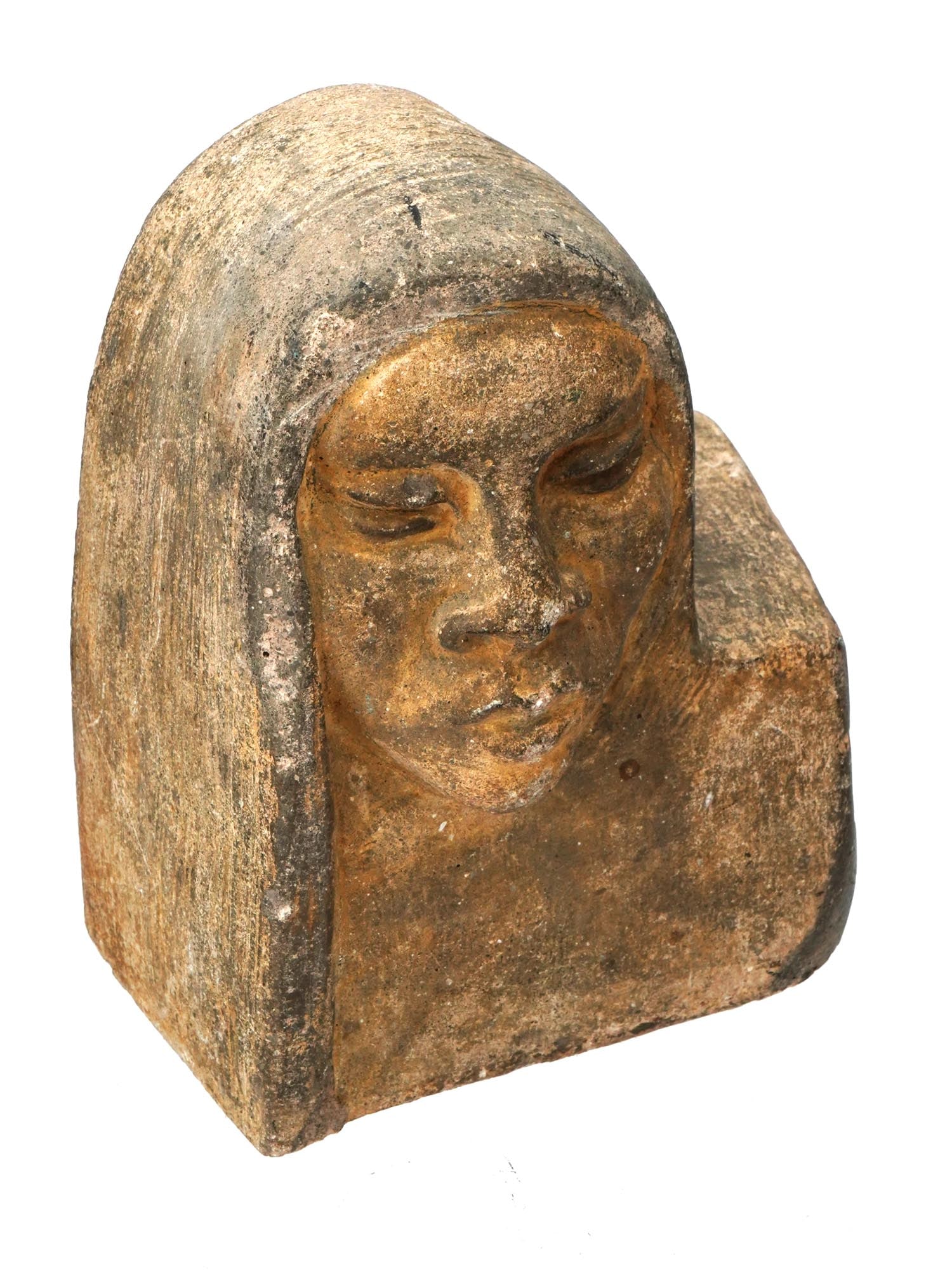 VINTAGE STONE CARVED FEMALE HEAD SCULPTURE (1 of 6)