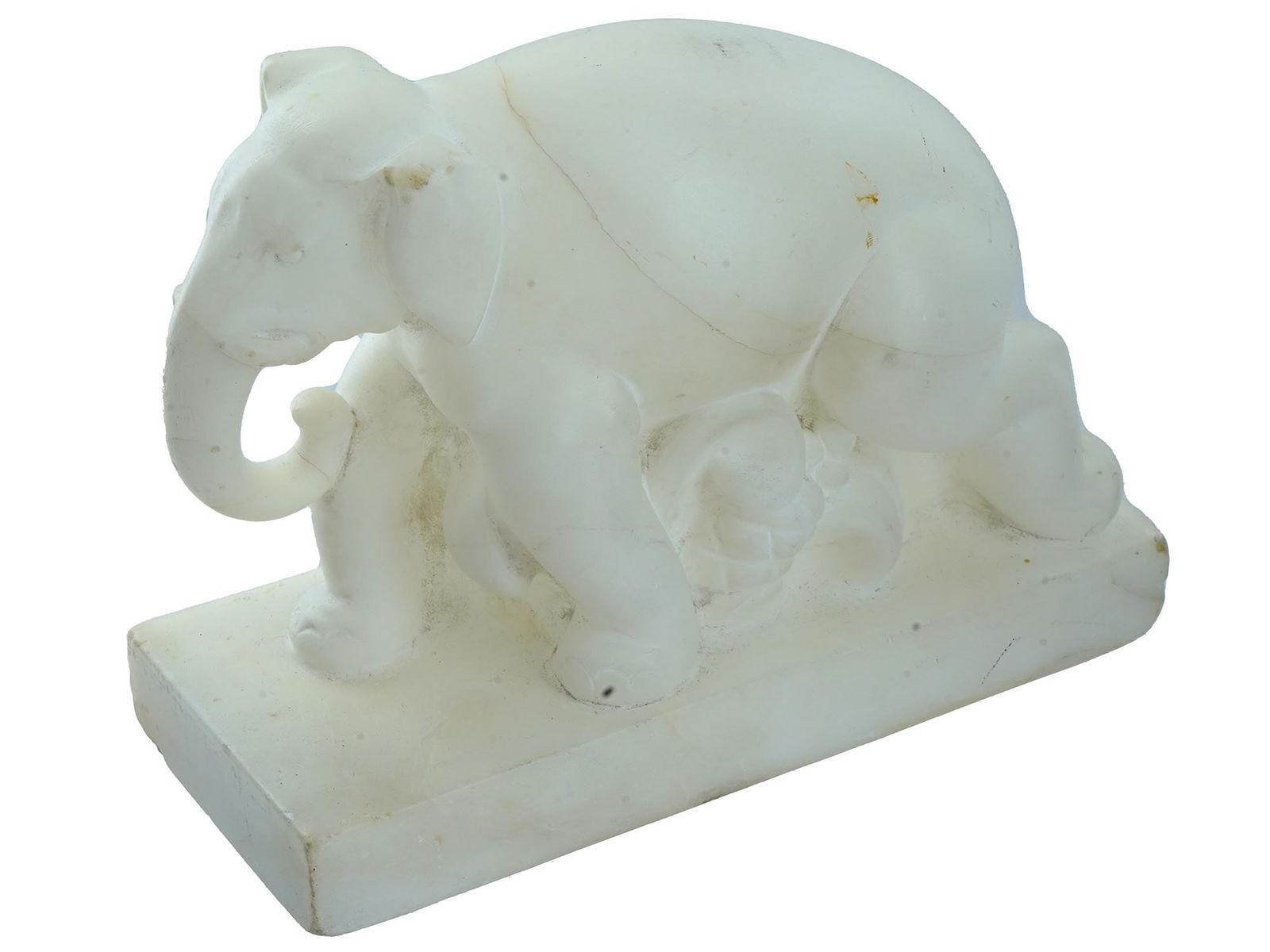 HAND CARVED WHITE MARBLE ELEPHANT FIGURINE (1 of 8)